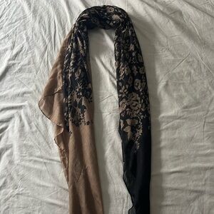 Elegant Black and Brown Floral Scarf